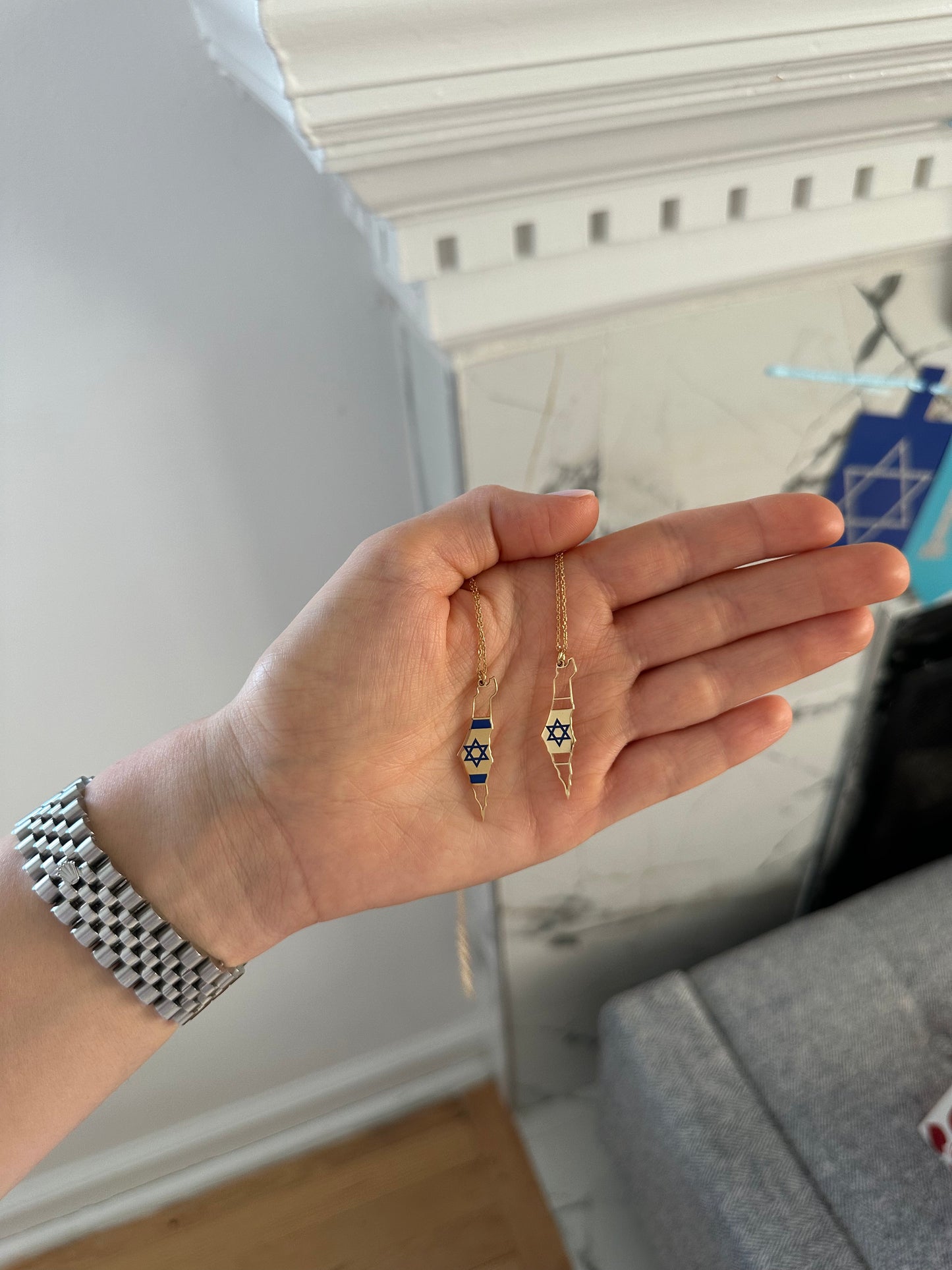 Israel Map Outline Necklace with Star of David