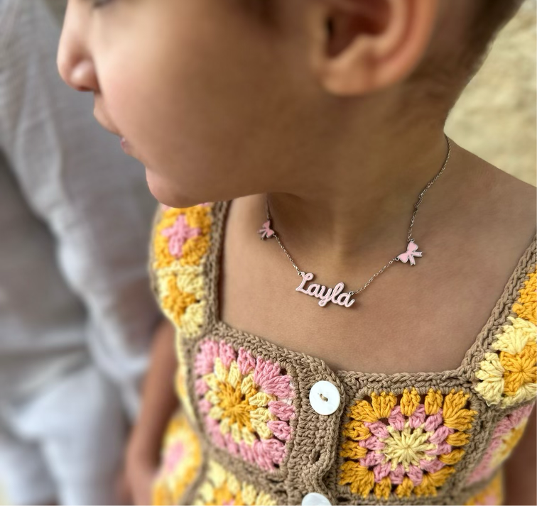 Sophia Script Enamel Bow Necklace