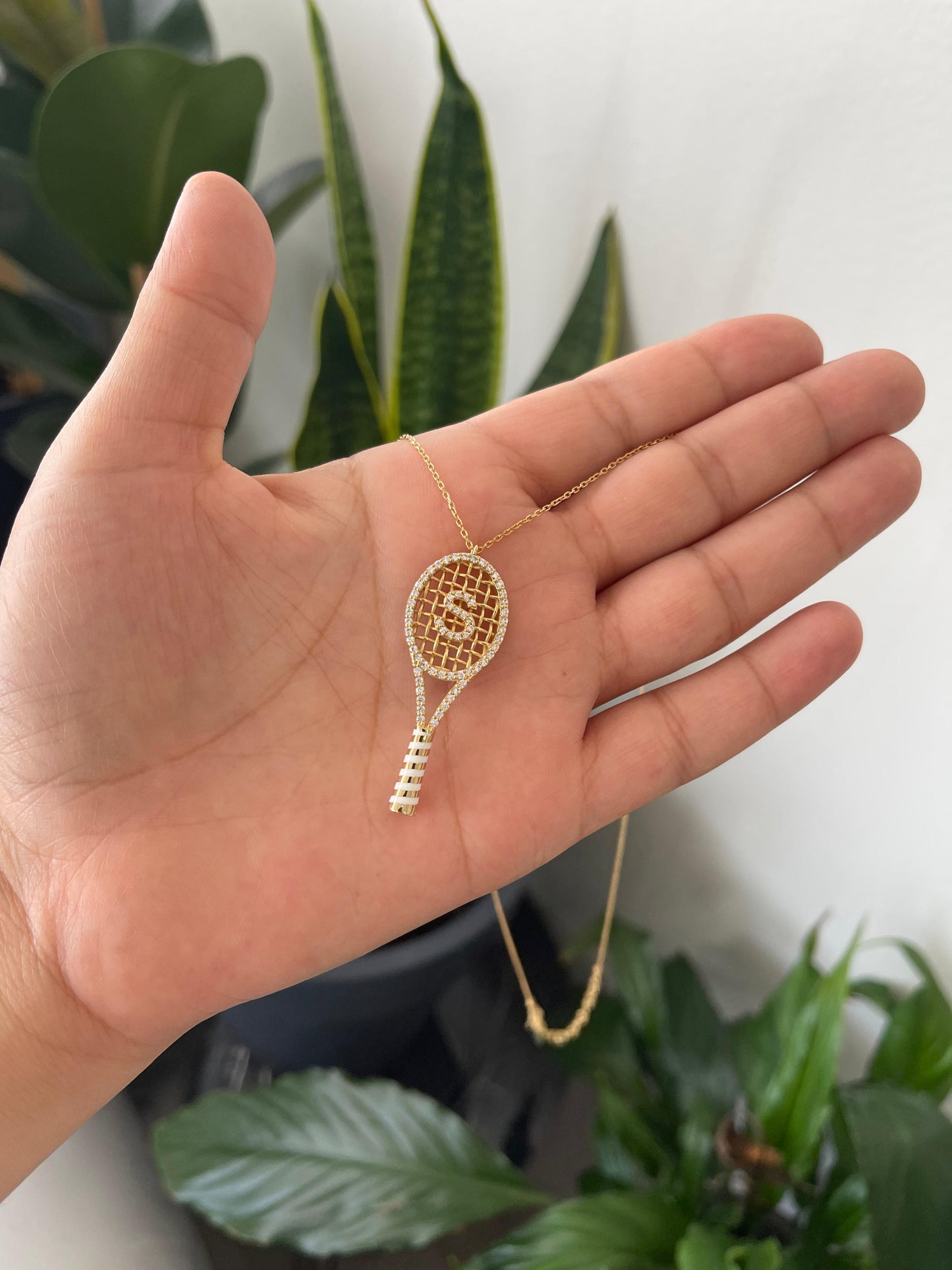 Initial Mini Racket Embellished Necklace