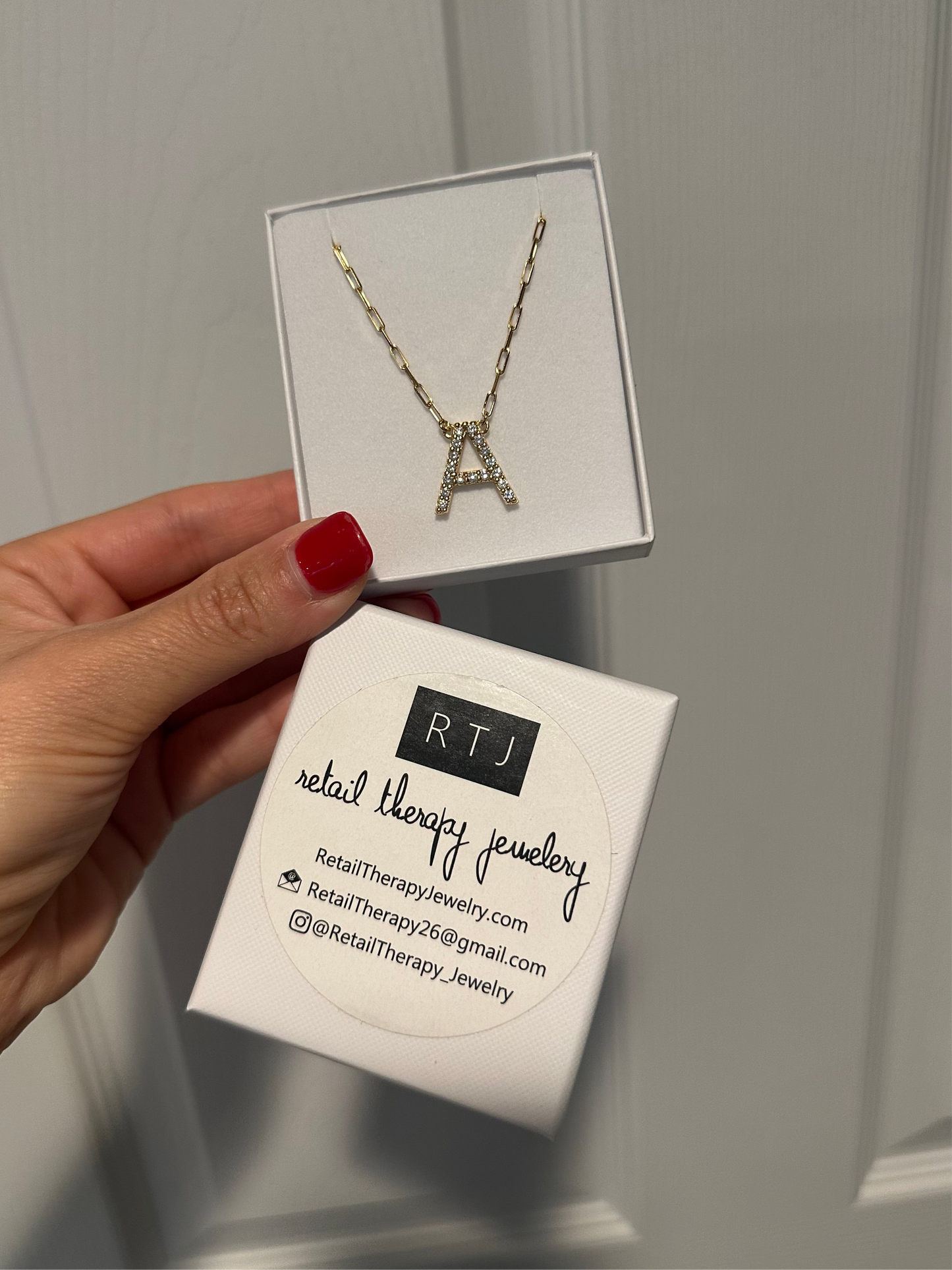 Sadie Initial CZ Necklace With Paperclip Chain