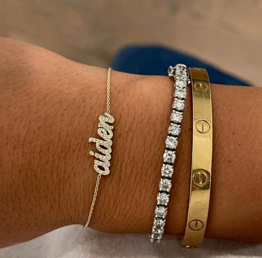 14K Ginette Diamond Script Nameplate Bracelet