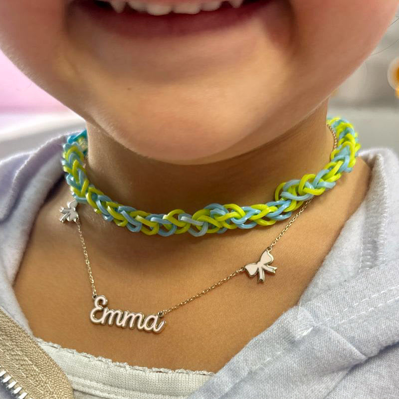 Sophia Script Enamel Bow Necklace