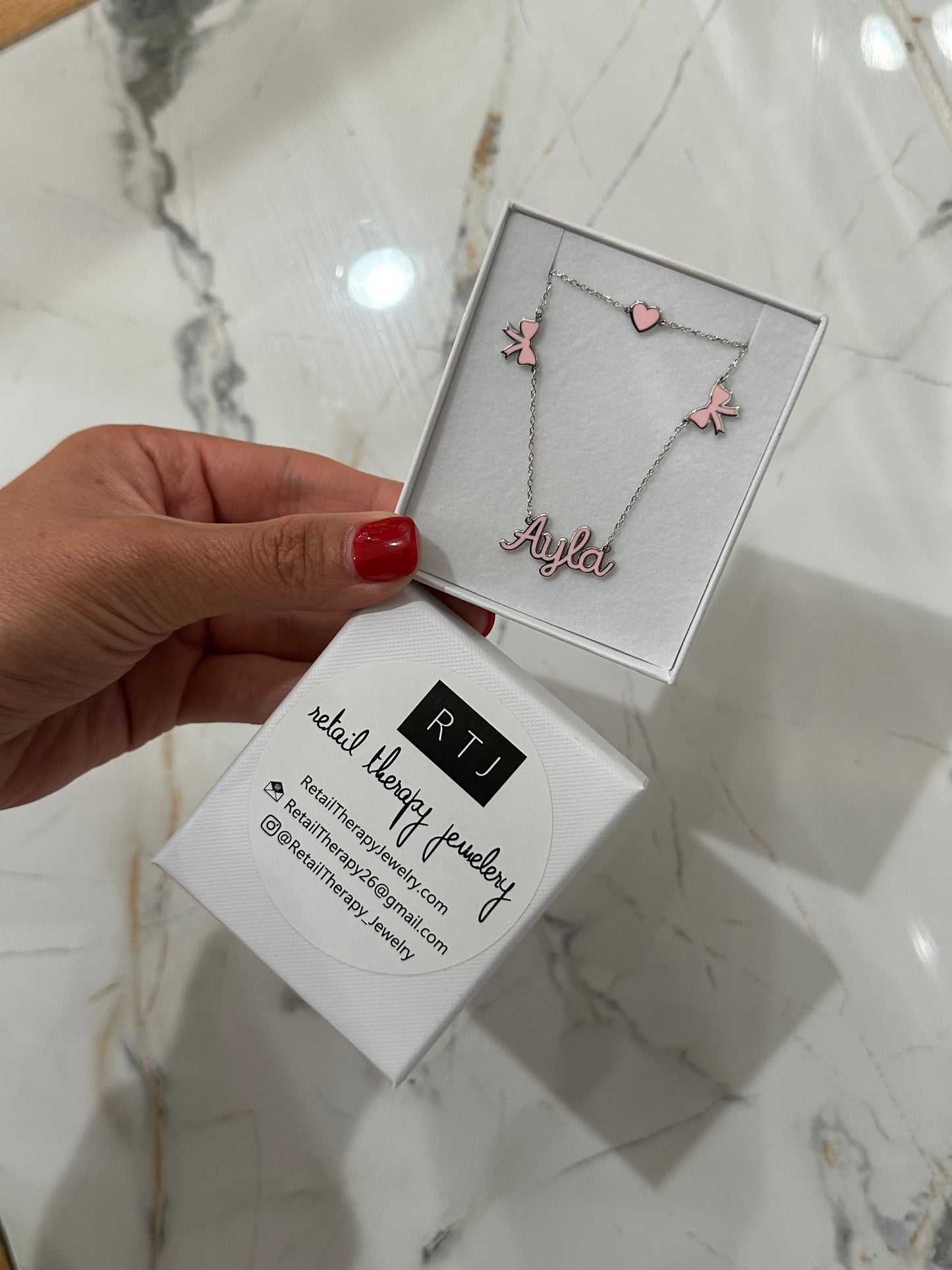 Sophia Script Enamel Bow Necklace
