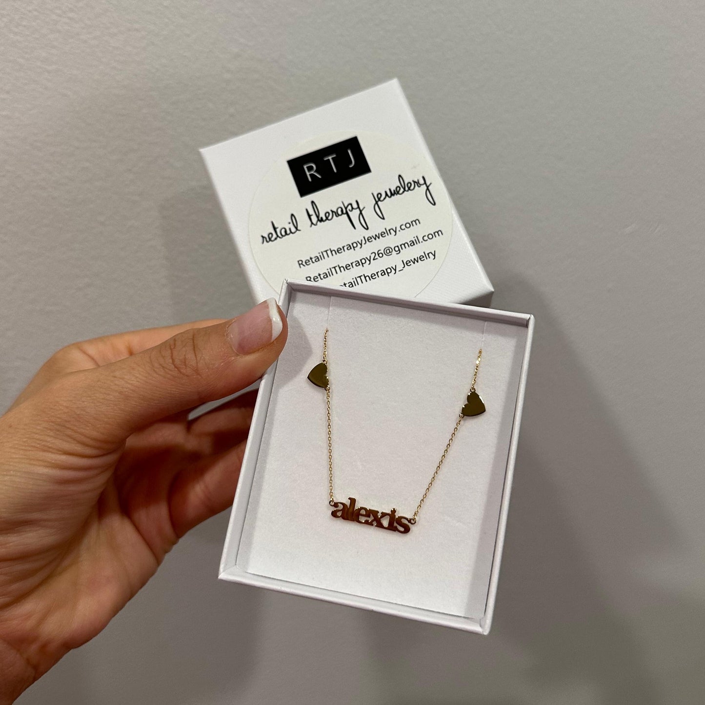 14K Alexis Double Heart Name Necklace