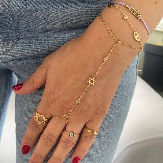 Bezel Jewish Star Hand Chain