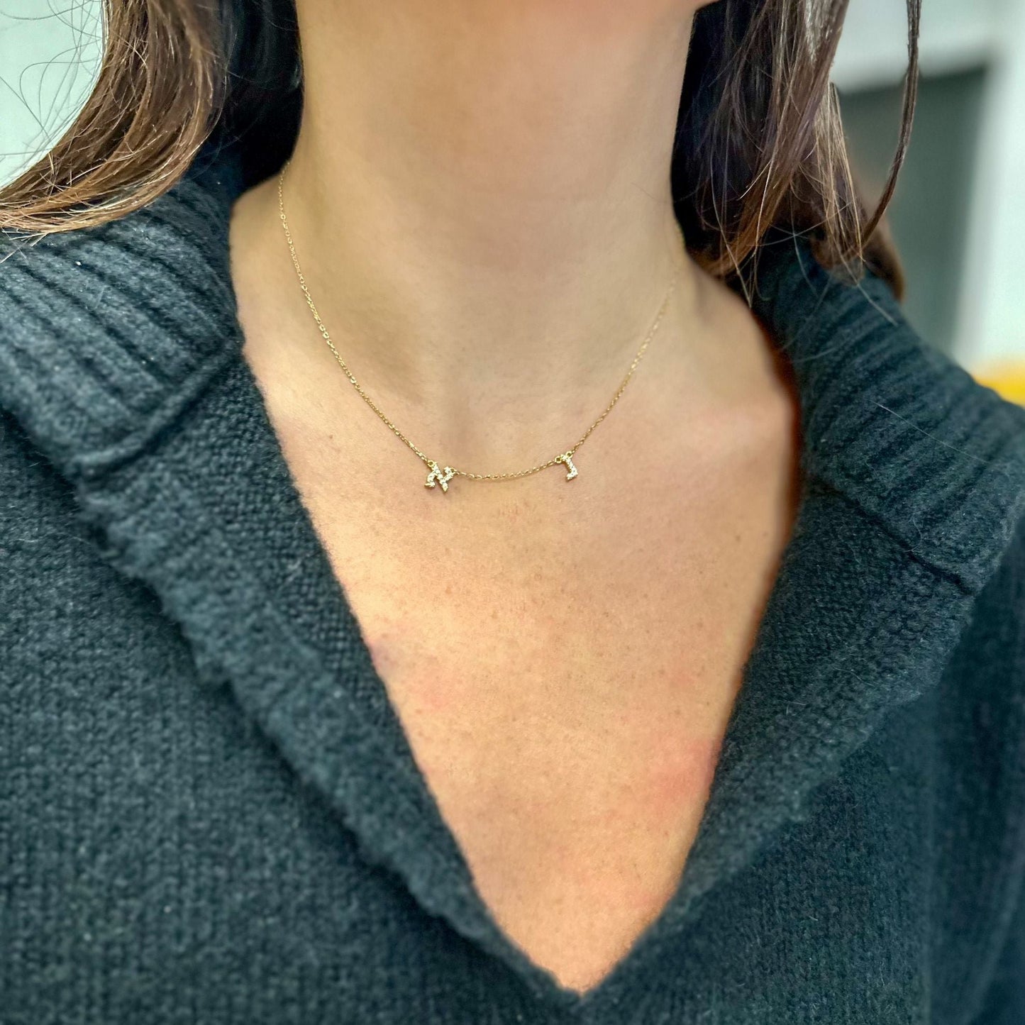 Hebrew Initial CZ Necklace