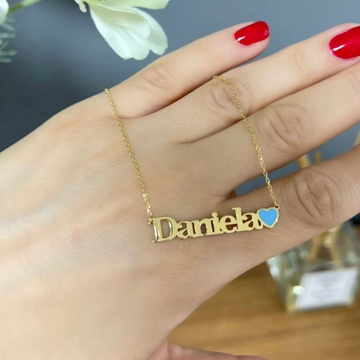 Carissa Enamel Heart Nameplate