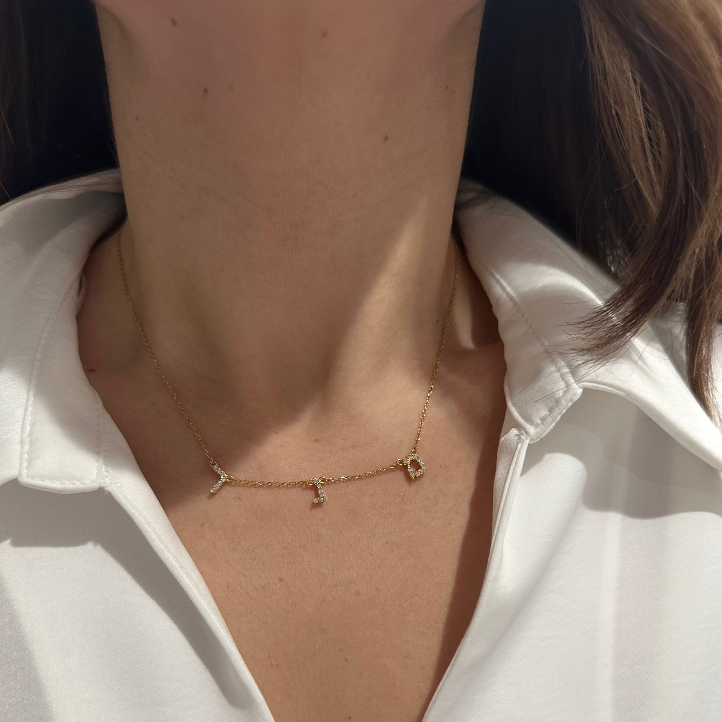 Hebrew Initial CZ Necklace
