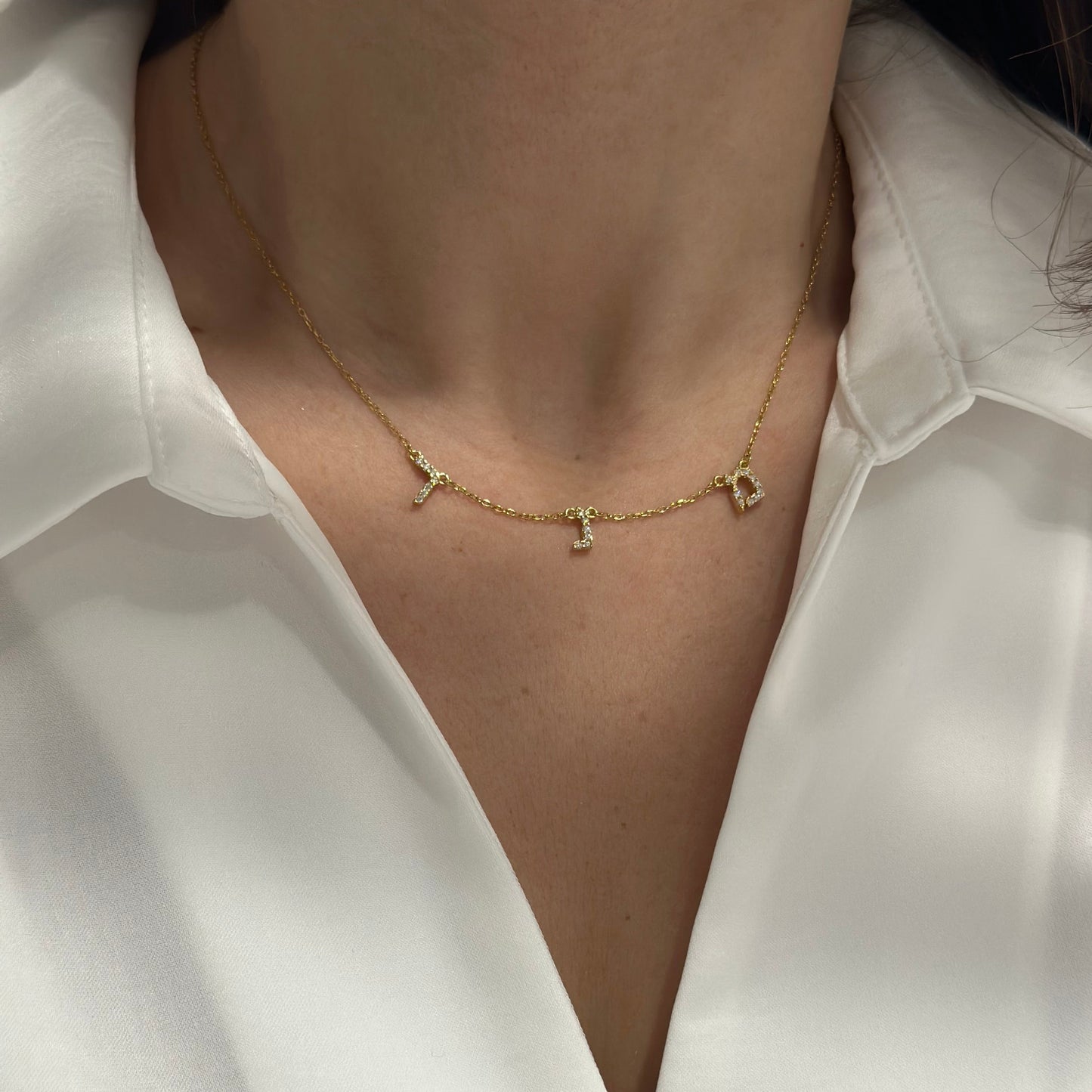 Hebrew Initial CZ Necklace