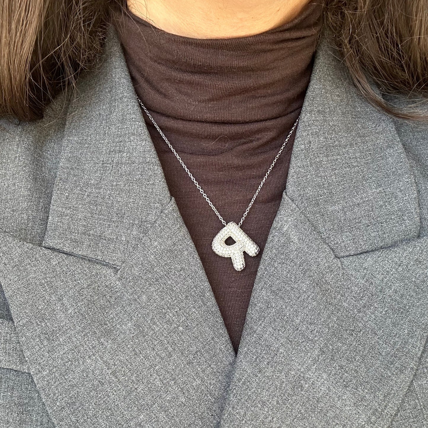 Frosted Bubble Letter Initial Necklace
