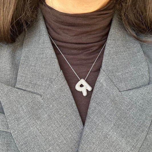 Frosted Bubble Letter Initial Necklace