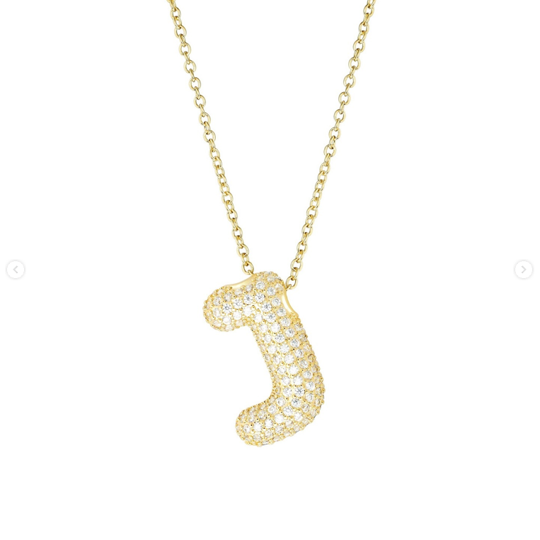 Frosted bubble letter initial necklace, inspired by Hailey Bieber, made from high-quality sterling silver for a timeless, durable, and trendy accessory. Perfect for personalized style with a chic frosted finish.