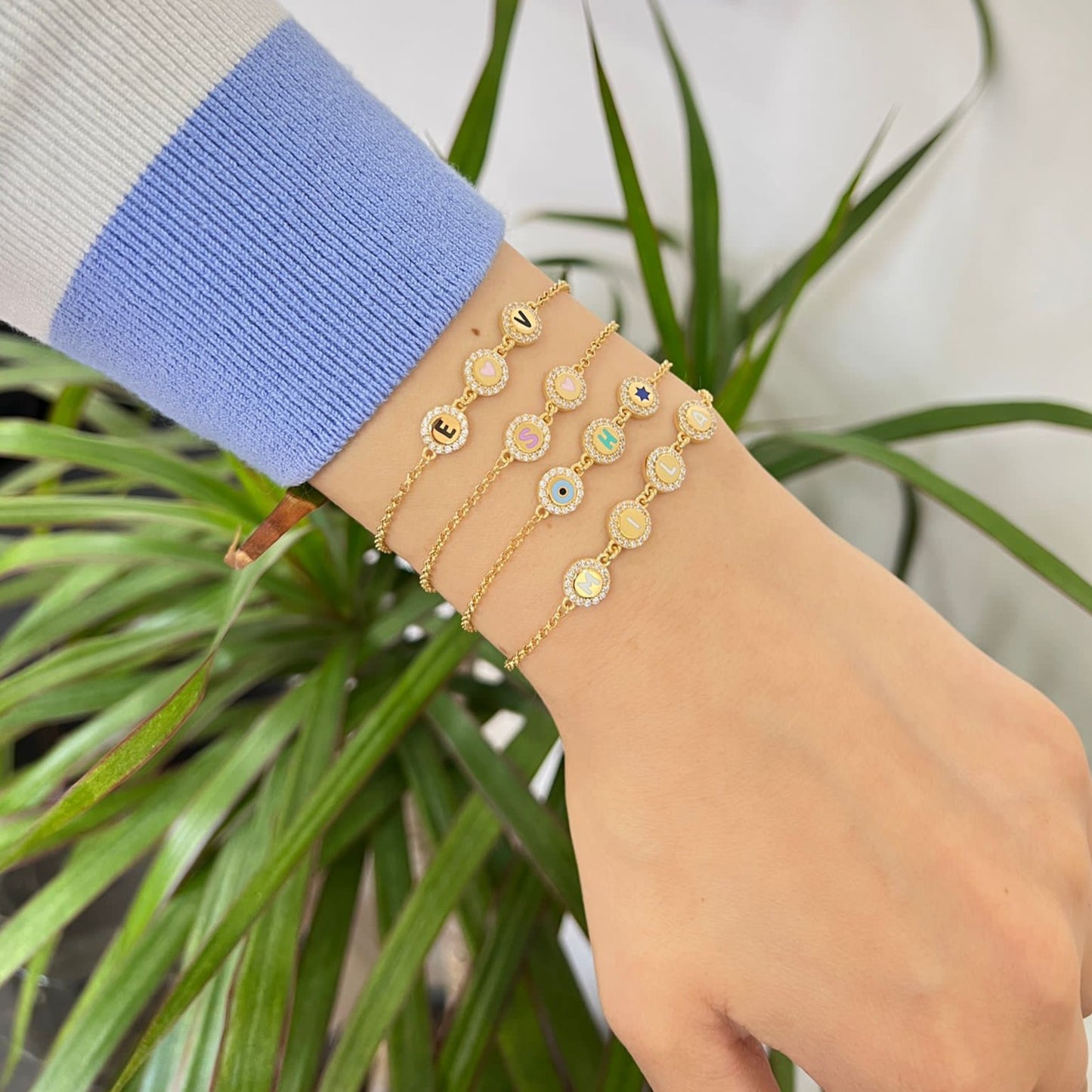 Olivia Initial CZ Disc Enamel Bracelet
