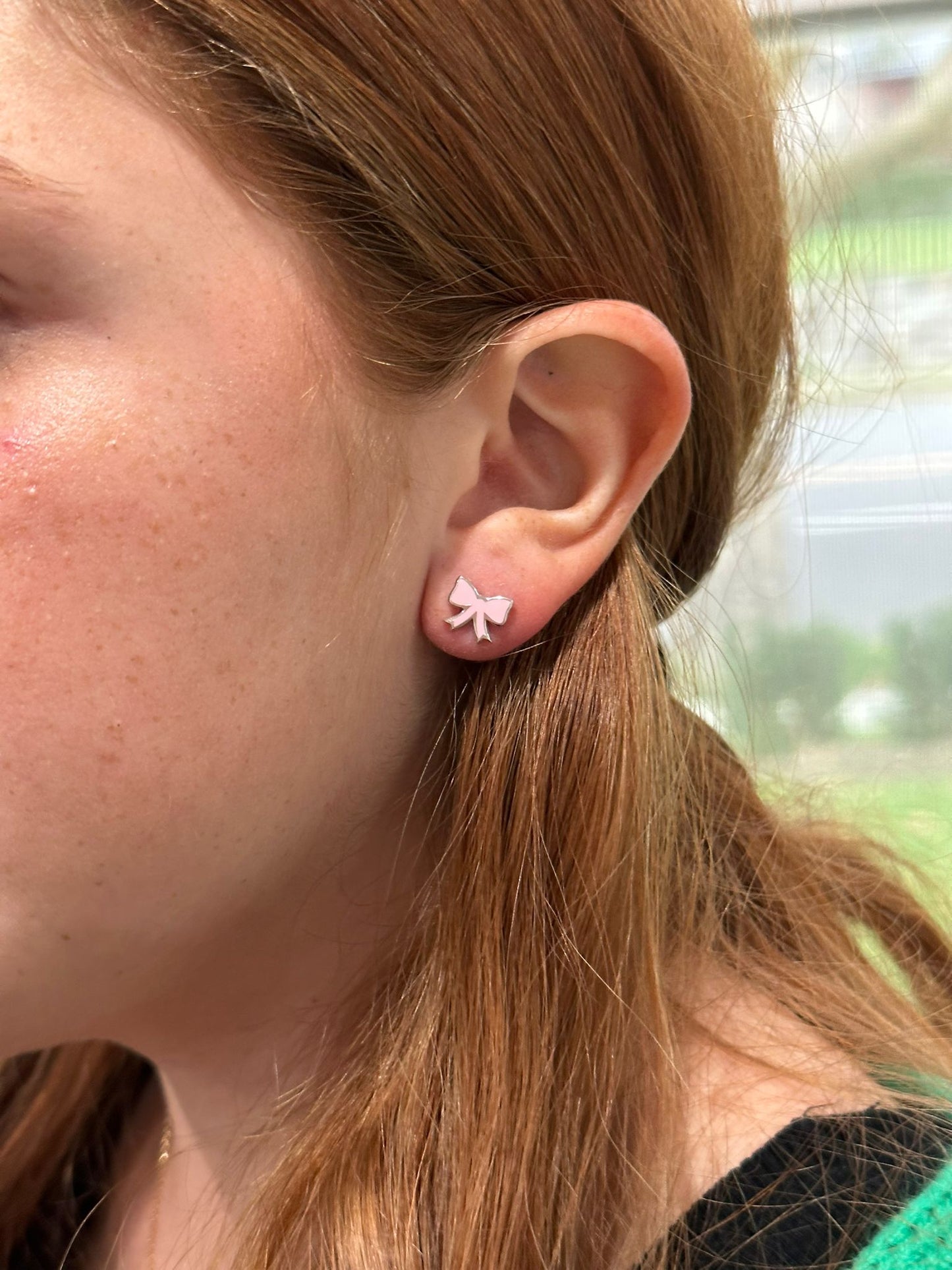 Sophia Bow Pink Enamel Earrings