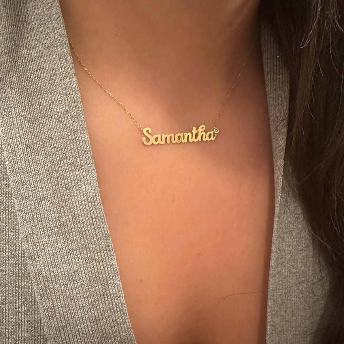 14K Sam Script Bezel Name Necklace