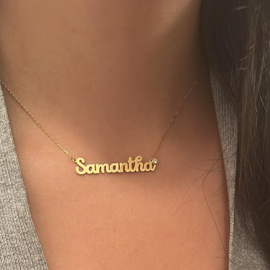 14K Sam Script Bezel Name Necklace