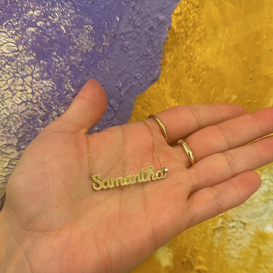 14K Sam Script Bezel Name Necklace
