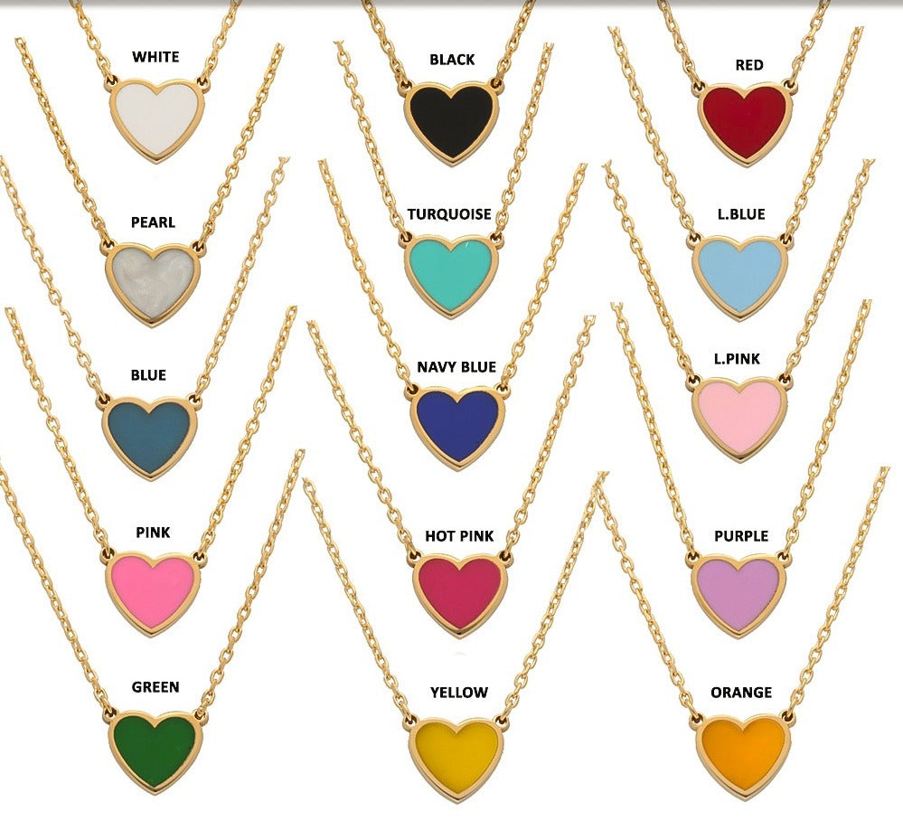 14K Mini Enamel Heart Necklace