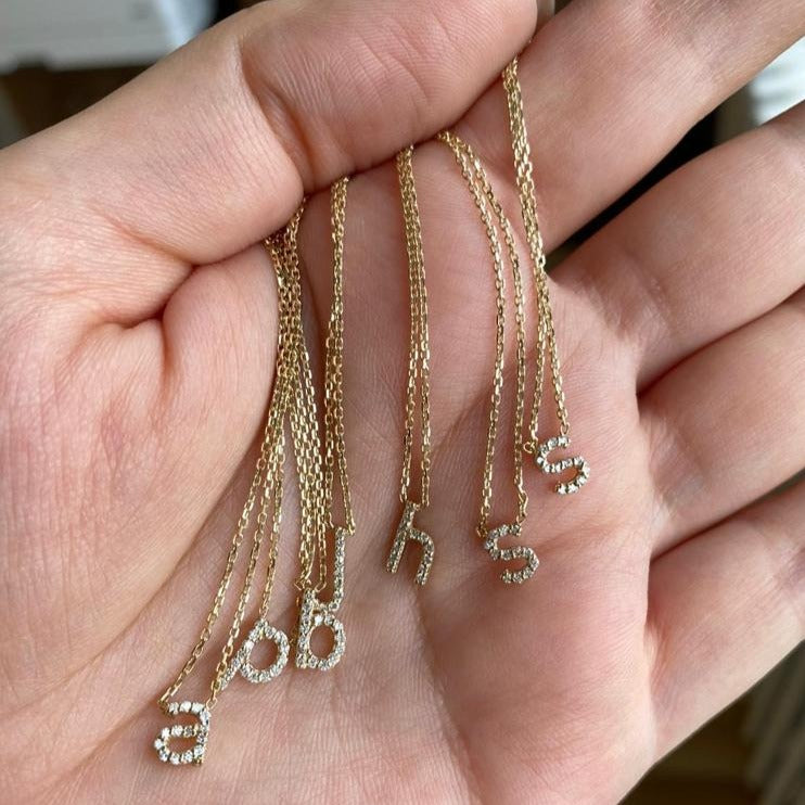 14K Diamond Mini Initial Necklace