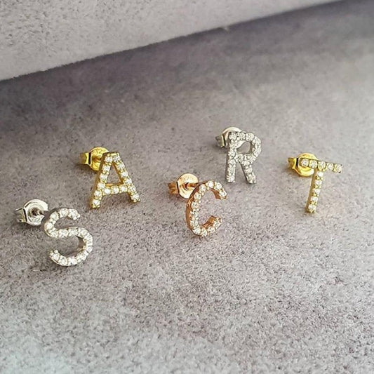 Initial Cubic Zirconia Studs - Retail Therapy Jewelry