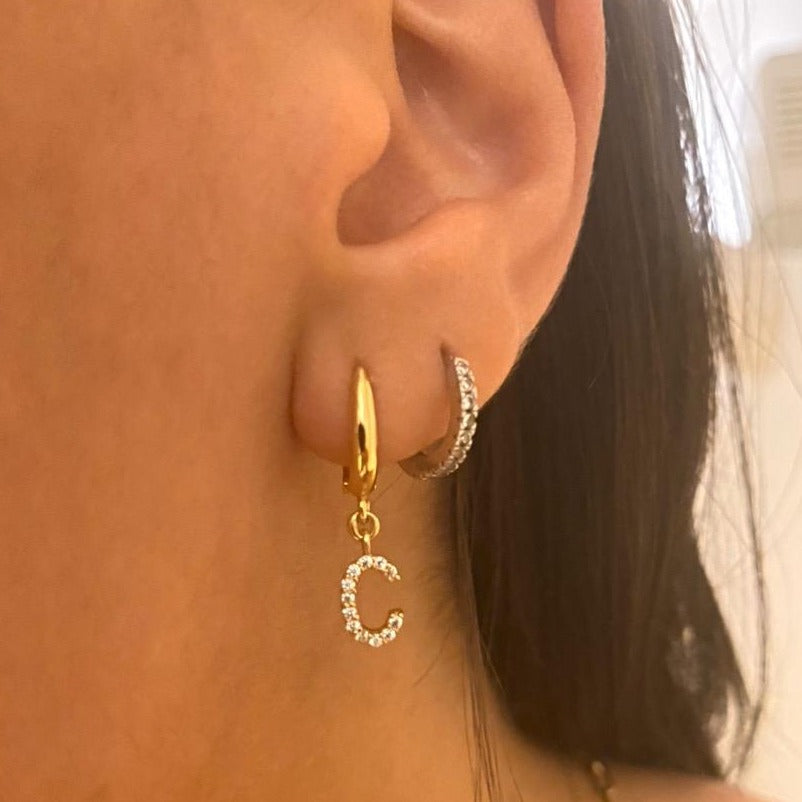 Initial CZ Dangle Huggie - Retail Therapy Jewelry