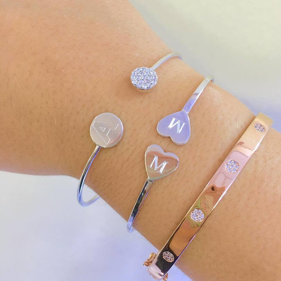 Double Heart Initial Bangle - Retail Therapy Jewelry