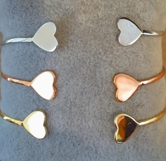 Double Heart Initial Bangle - Retail Therapy Jewelry