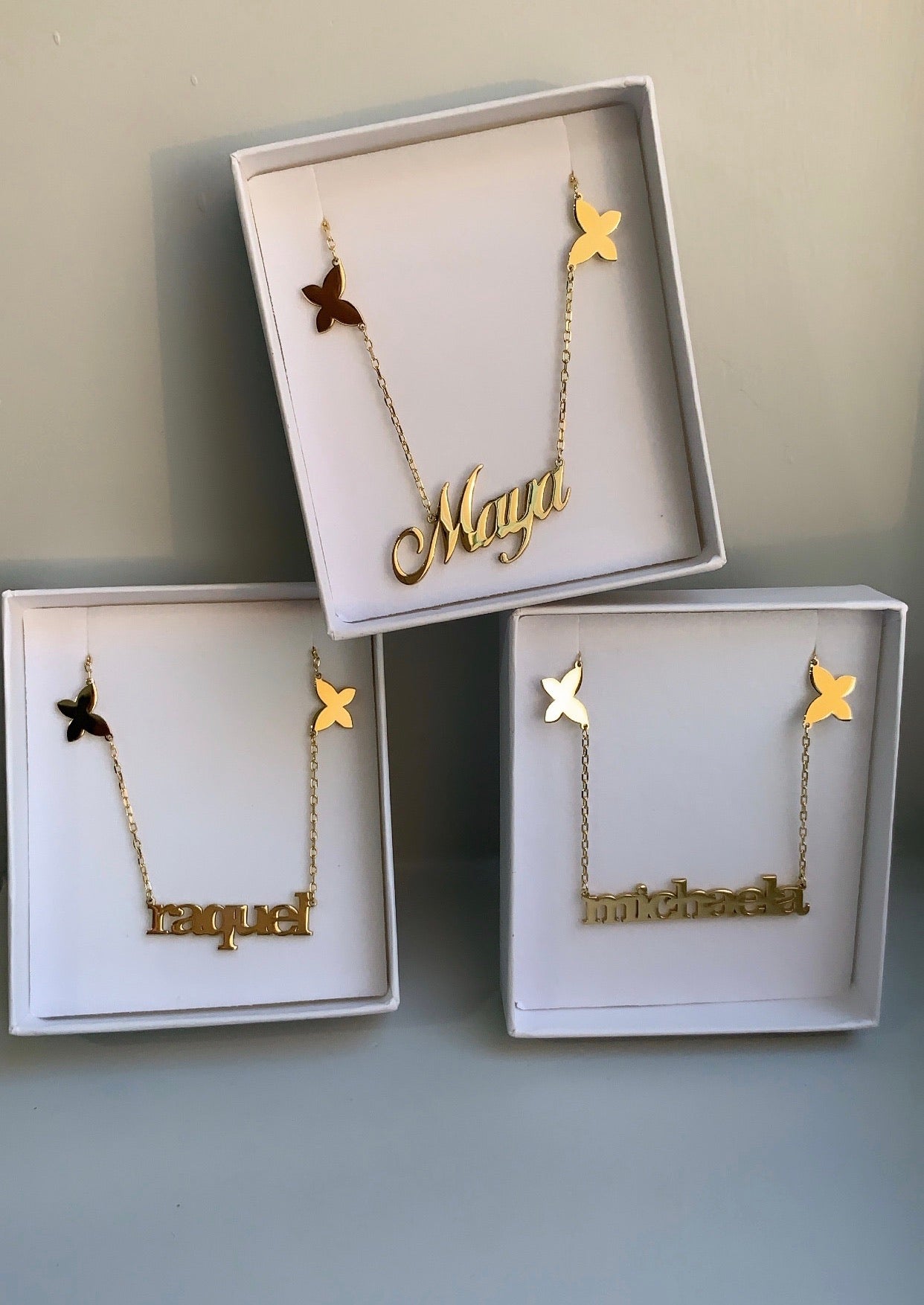 Valentina Floating Butterfly and Name Necklace