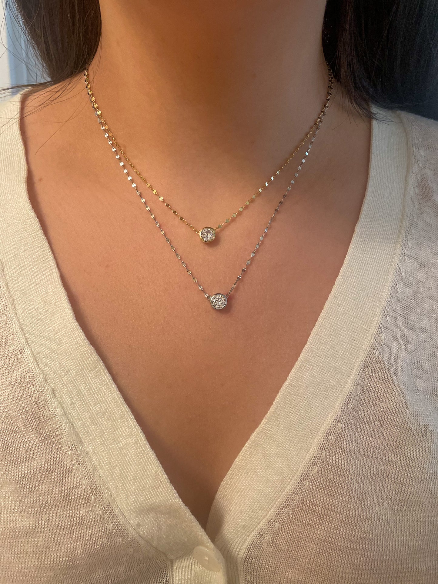 Bezel Necklace on Shiny Chain