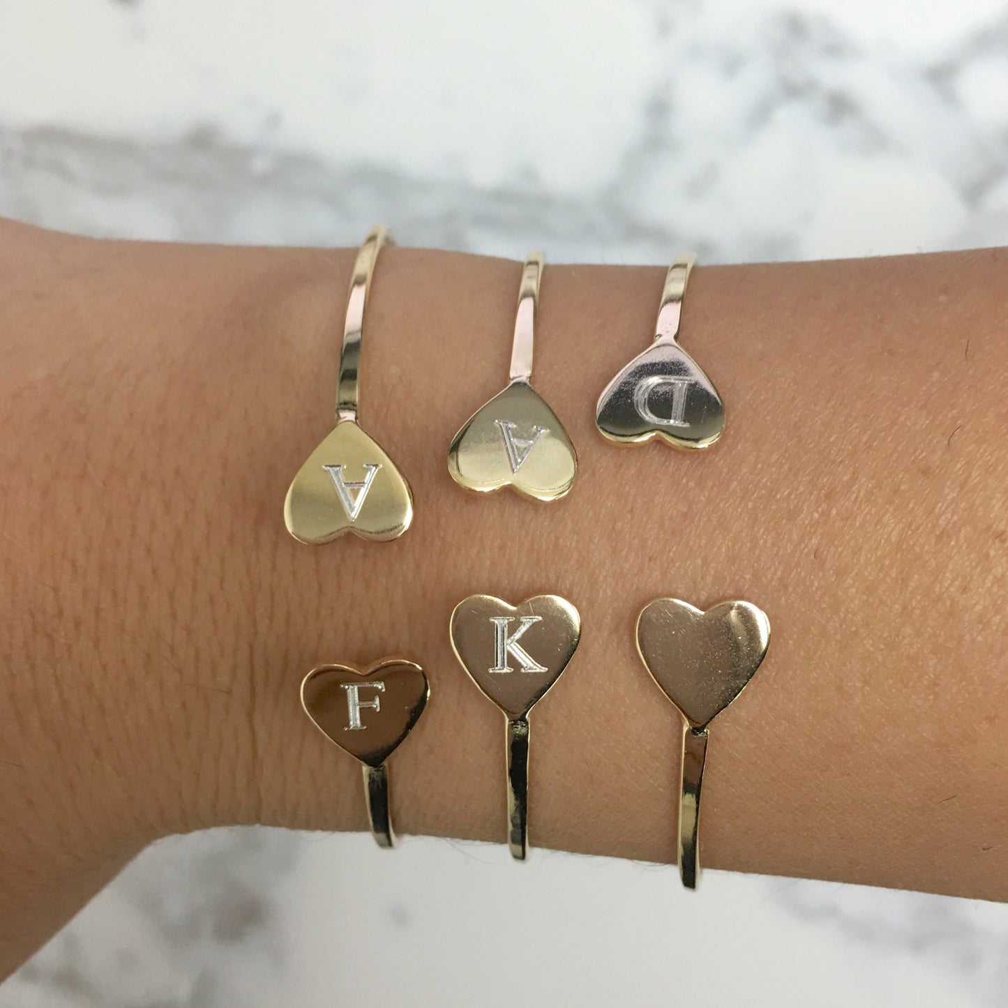 Double Heart Initial Bangle - Retail Therapy Jewelry