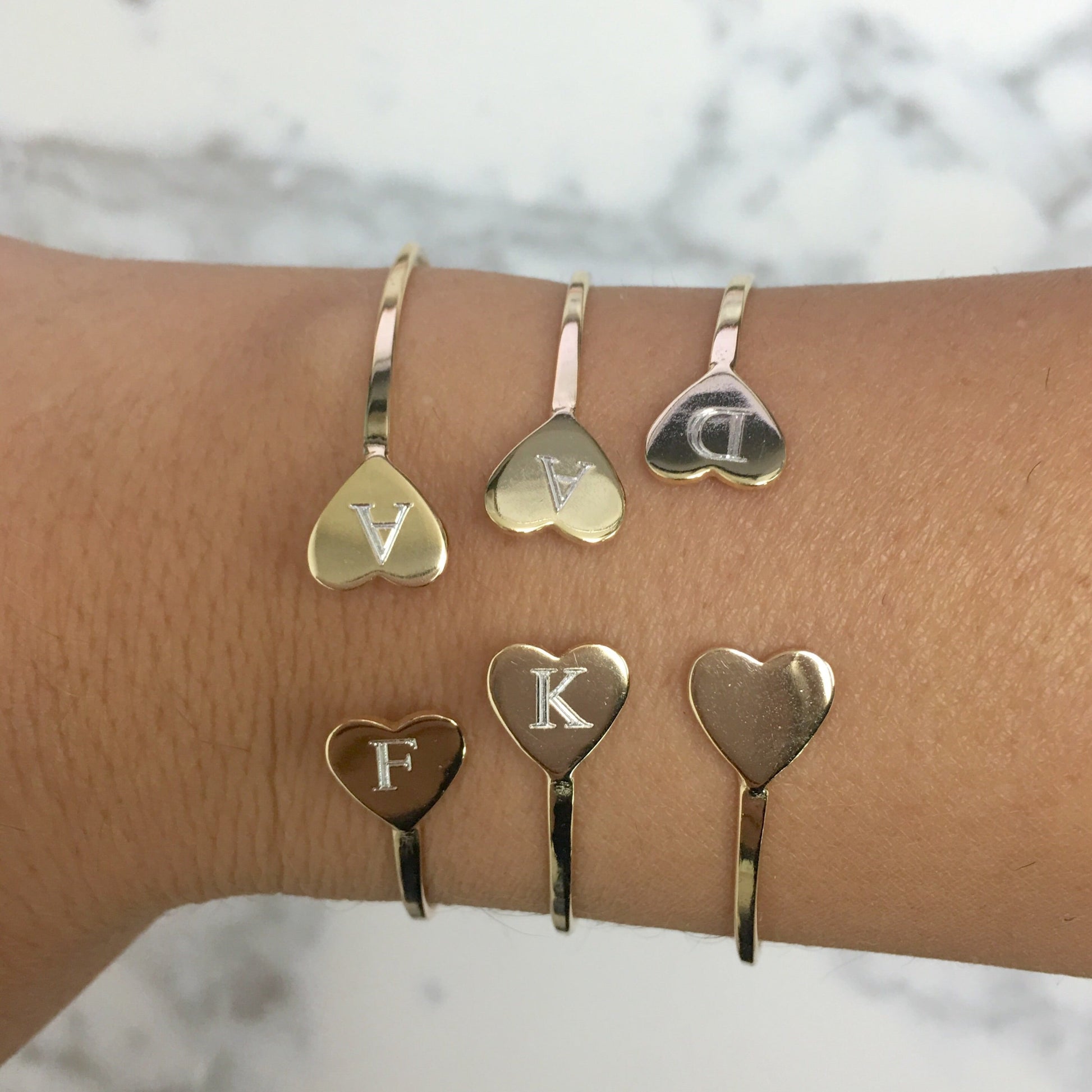 Double Heart Initial Bangle - Retail Therapy Jewelry