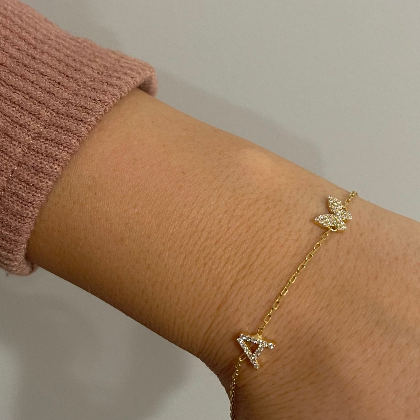 Addison CZ Initial + Butterfly Bracelet