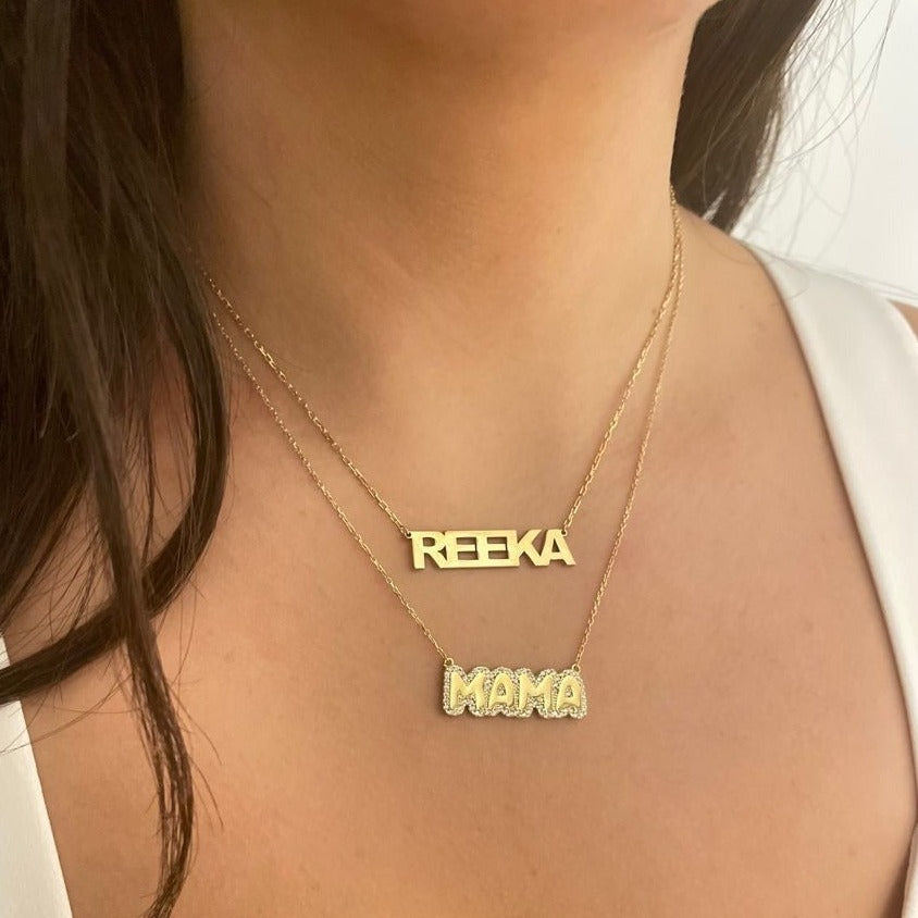Maya Bubble CZ Nameplate Necklace