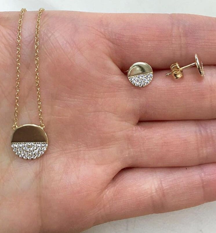 Jaclyn Half Circle CZ Disc Plate Necklace - Retail Therapy Jewelry