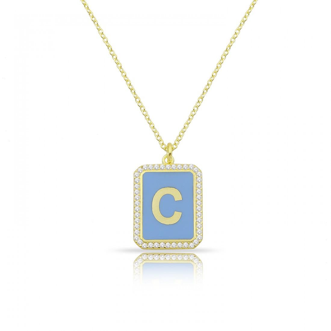 Victoria Enamel Square Initial Necklace with CZ