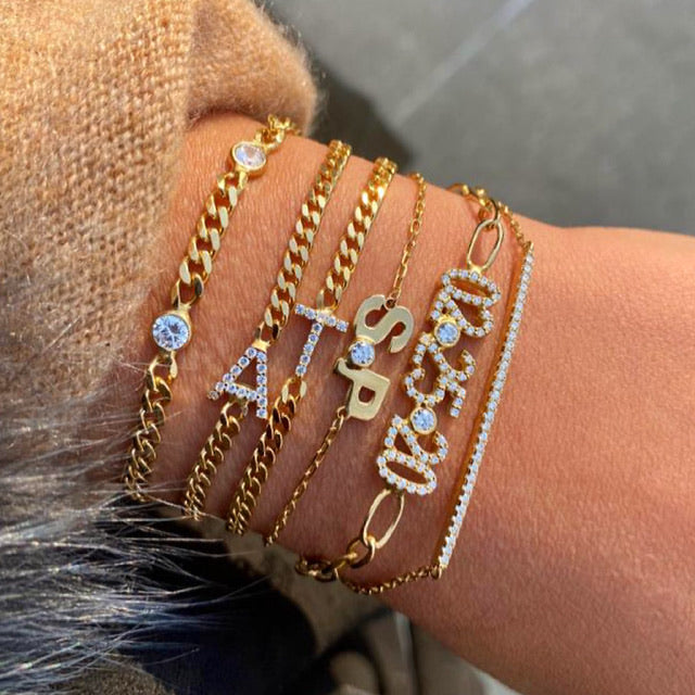 Cubic Chain Initial Bracelet - Retail Therapy Jewelry