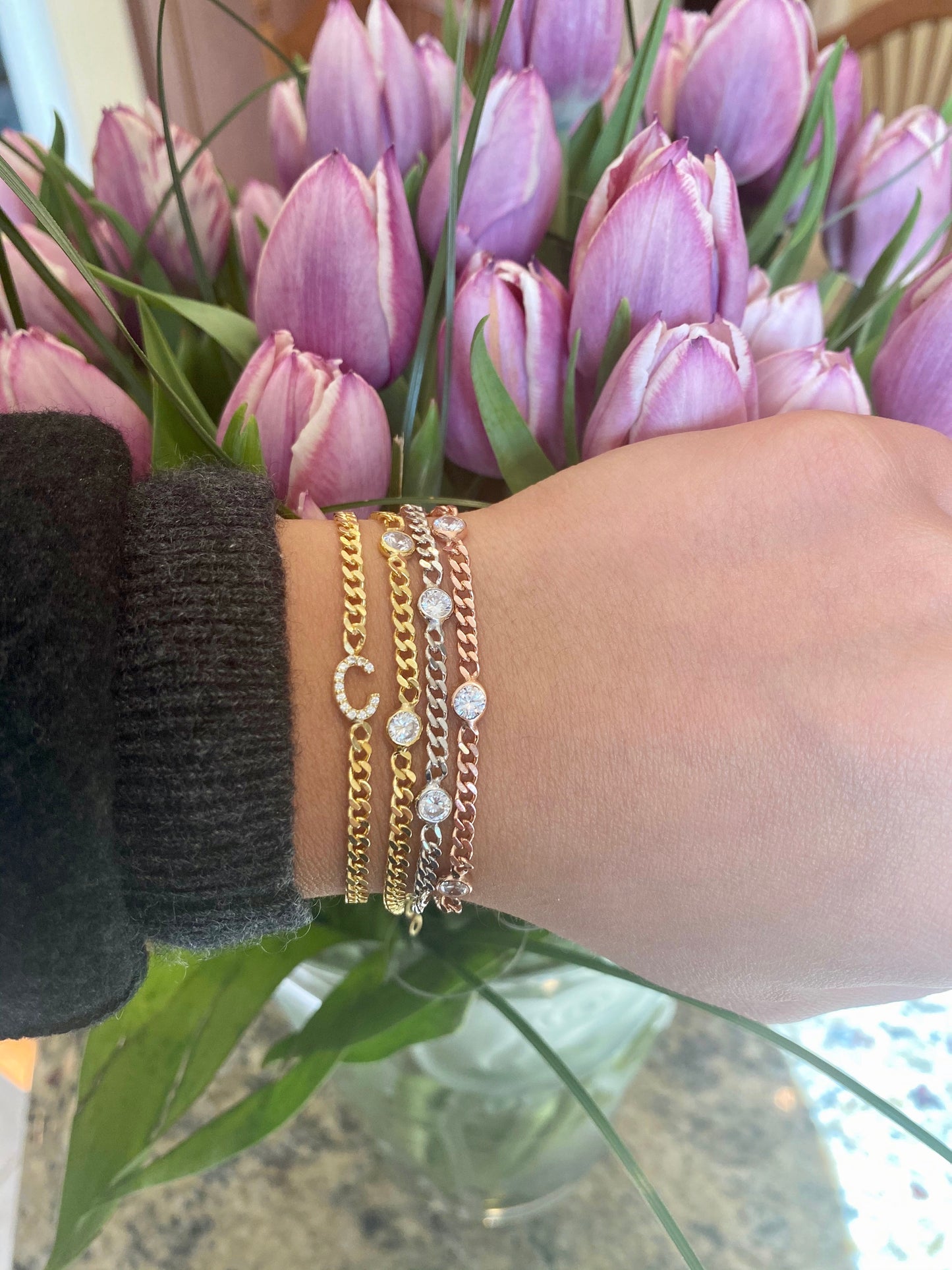 Cubic Chain Initial Bracelet - Retail Therapy Jewelry