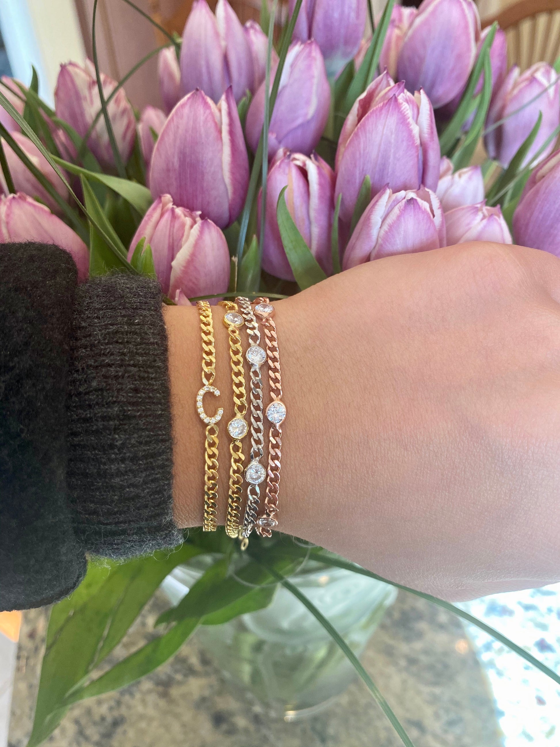 Cubic Chain Initial Bracelet - Retail Therapy Jewelry