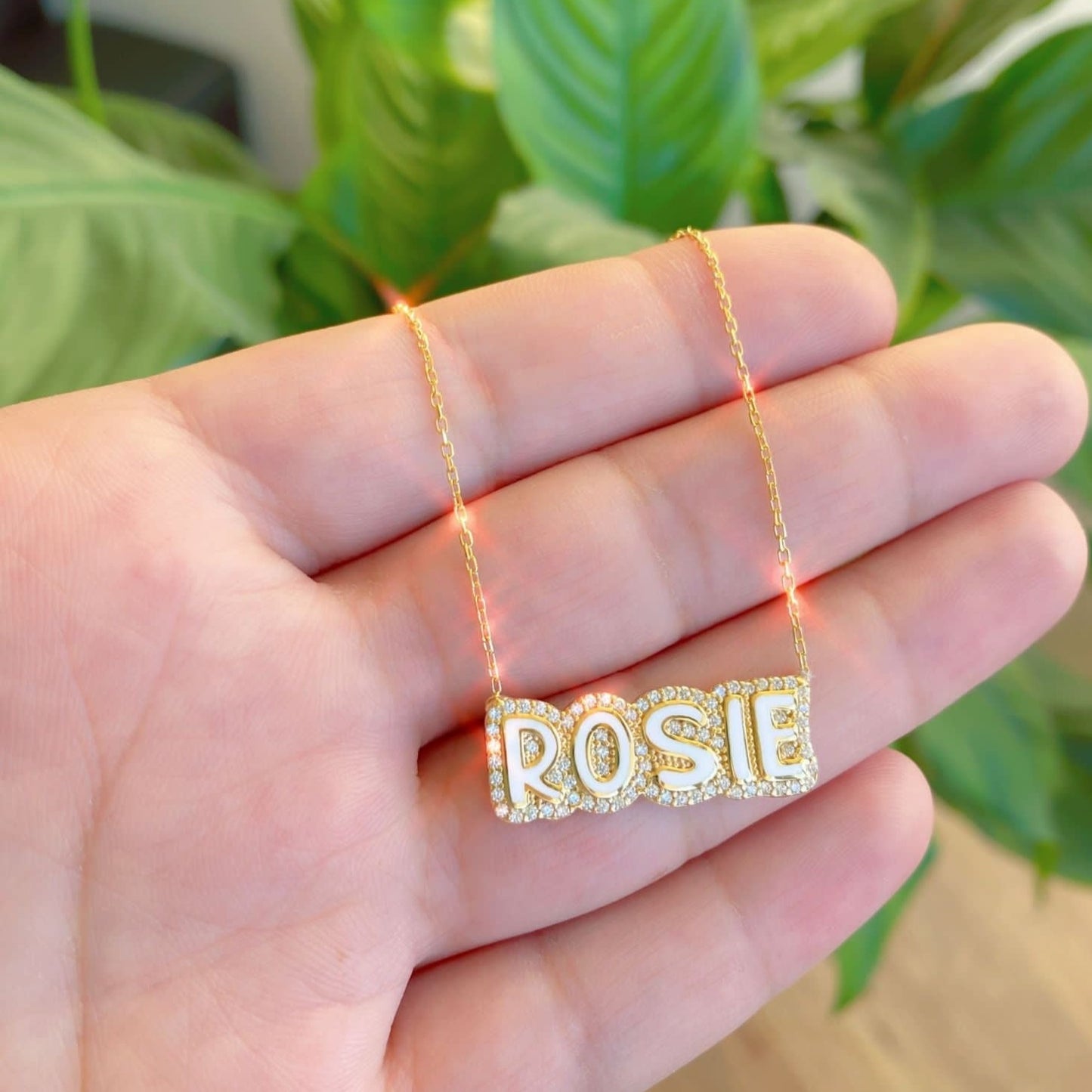 Rosie CZ Bubble Enamel Nameplate