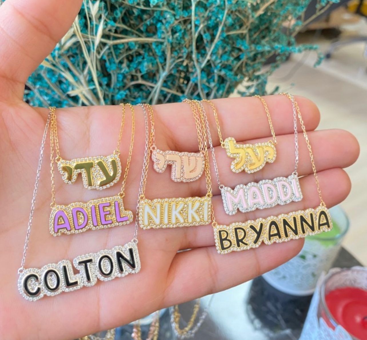 Maya Bubble CZ Nameplate Necklace