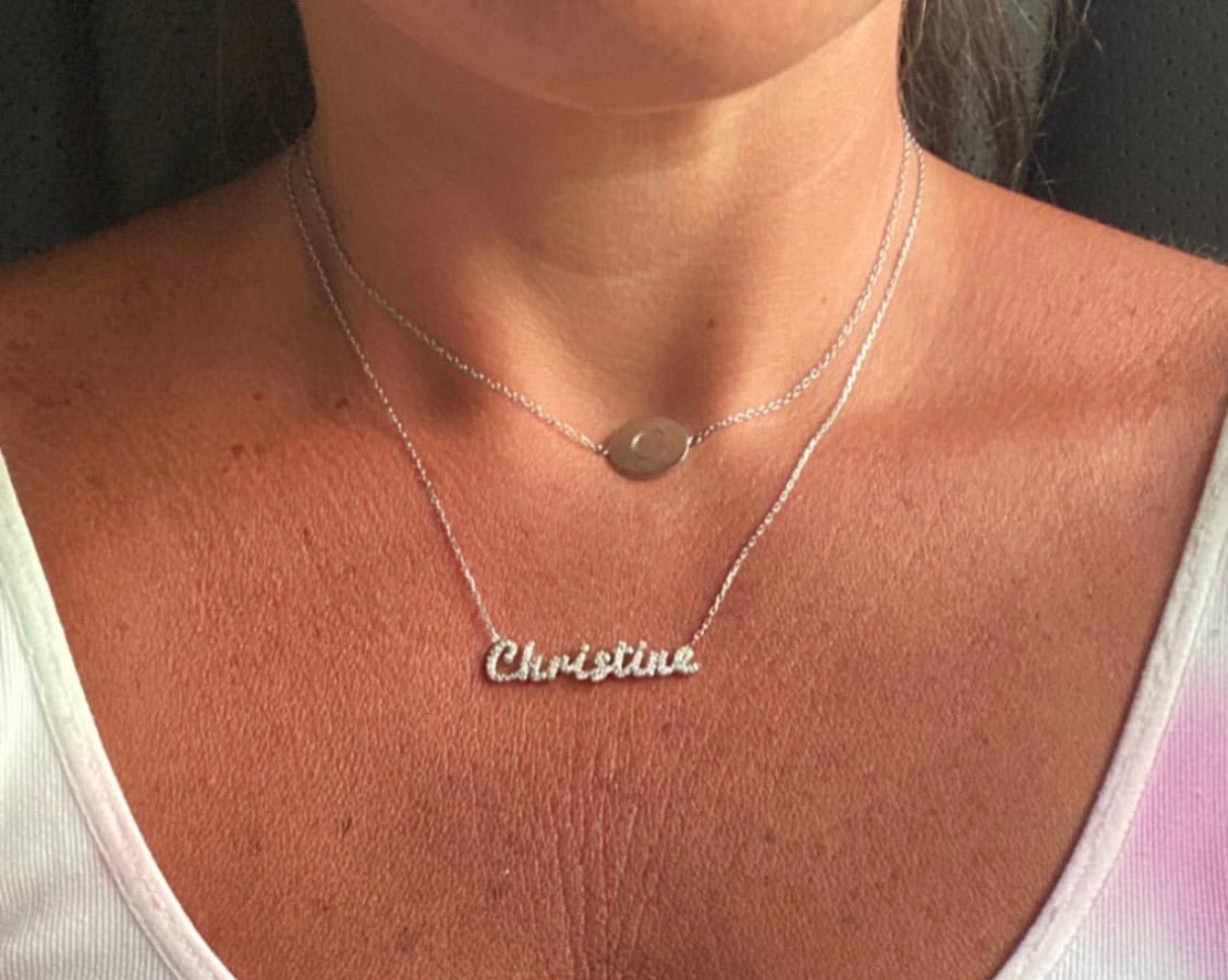 Gemma Script CZ Nameplate Necklace