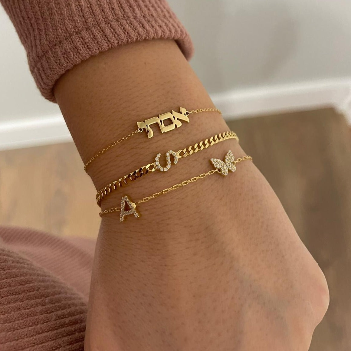 Addison CZ Initial + Butterfly Bracelet