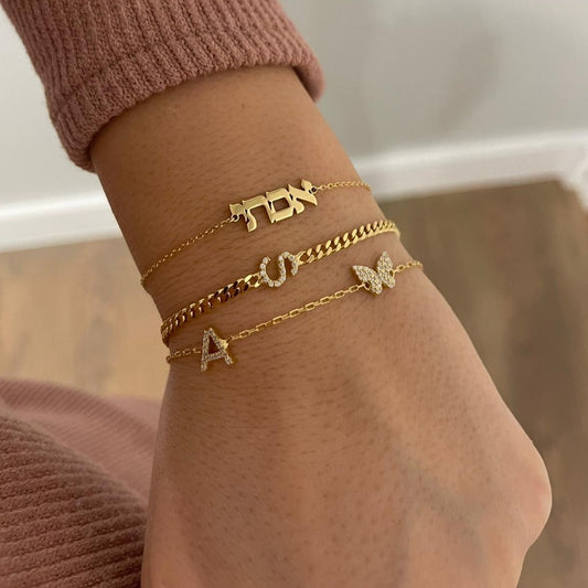 Addison CZ Initial + Butterfly Bracelet