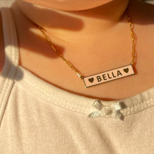 Enamel Bar Paperclip Nameplate Necklace