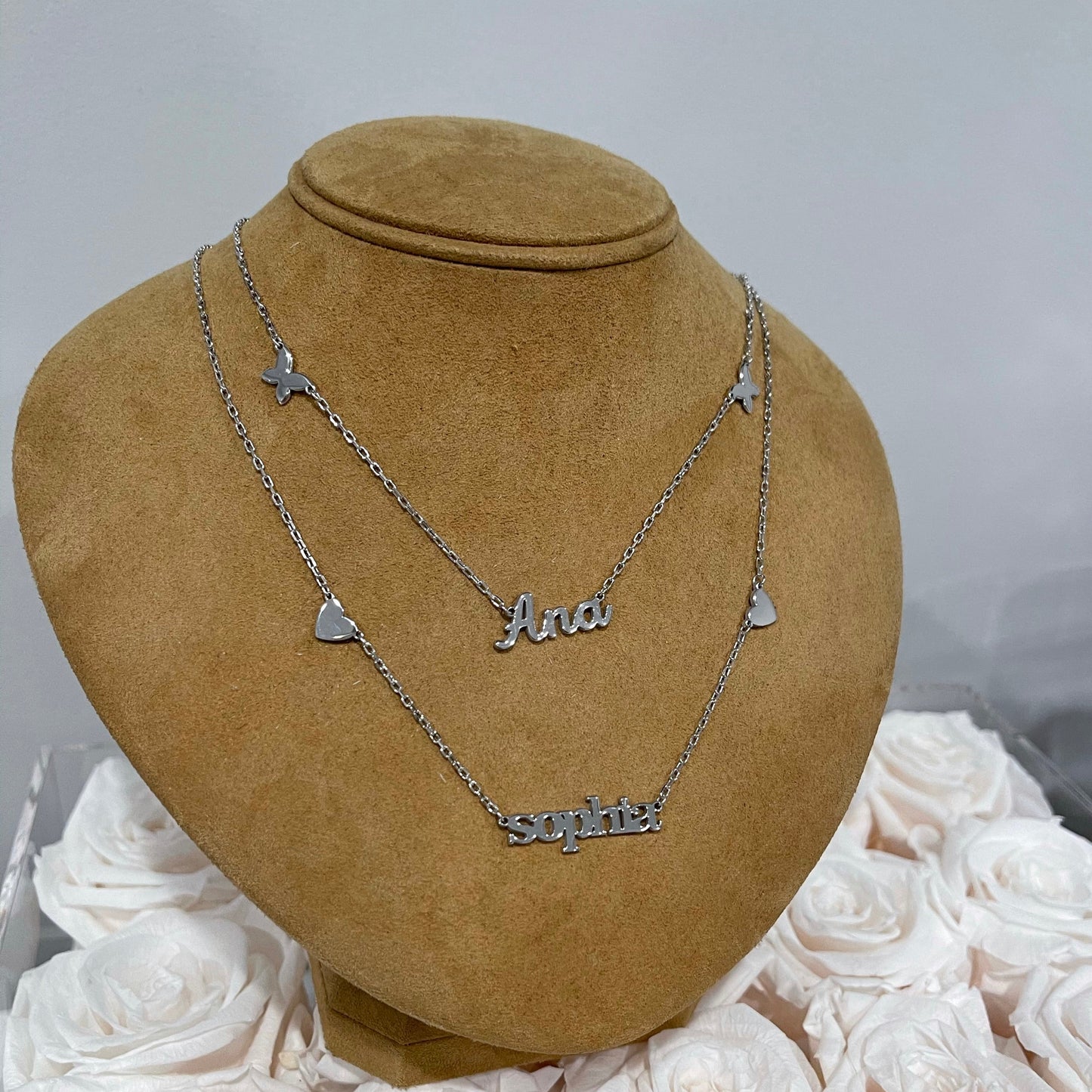Michelle Double Heart Name Necklace