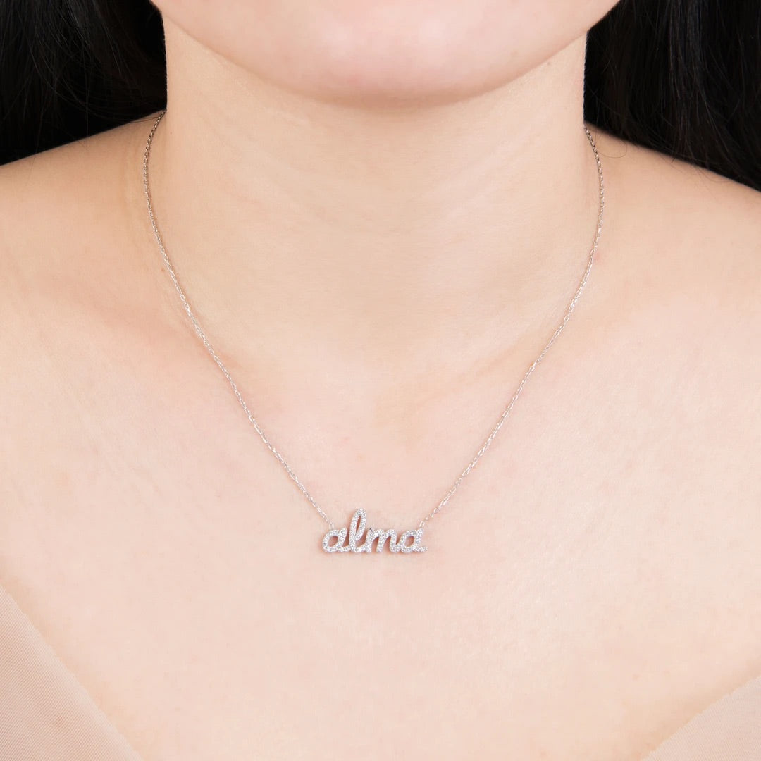 Lola Script CZ Nameplate Necklace