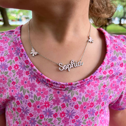 Sophia Script Enamel Bow Necklace