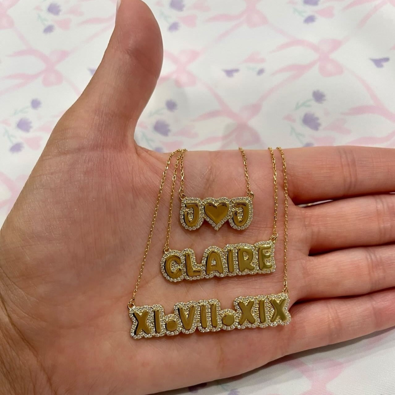 Maya Bubble CZ Nameplate Necklace