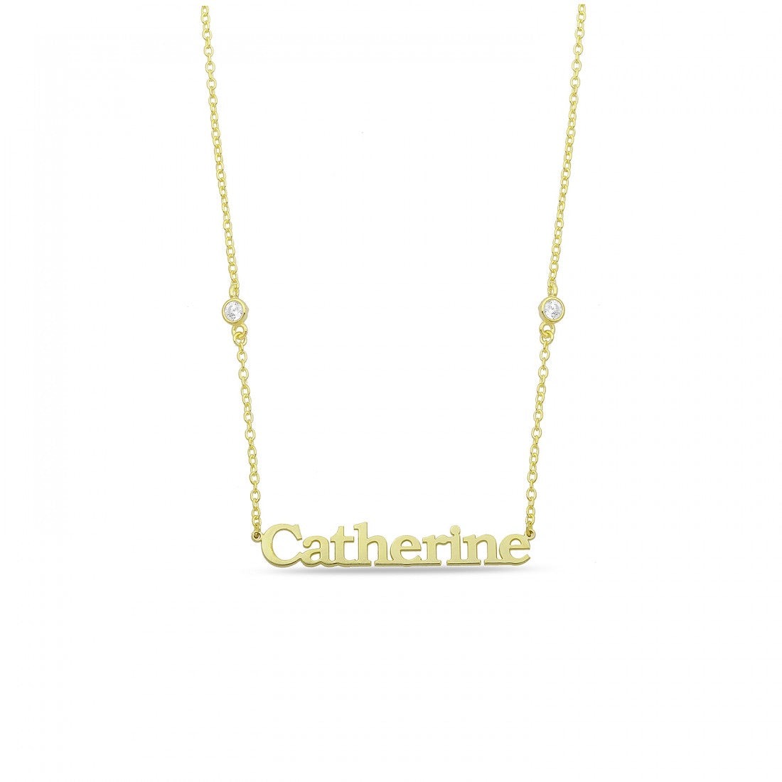 Catherine Name Necklace with Floating CZ Bezels