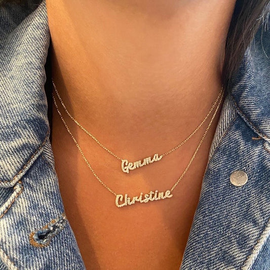 Gemma Script CZ Nameplate Necklace